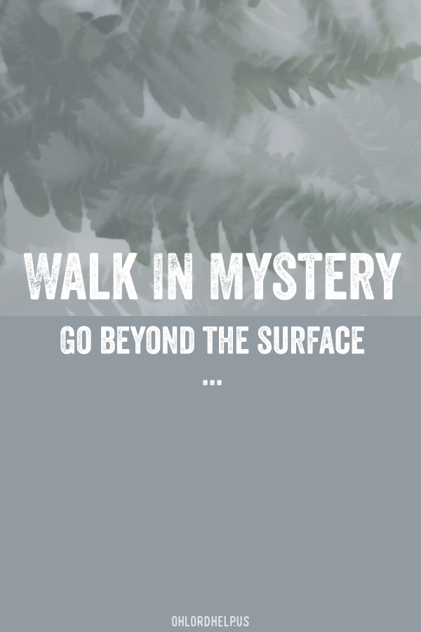 Walking in mystery can feel very much like stepping off the abyss. If we choose a life without mystery, we've chosen not to see beyond the surface of God. Women of Faith | Spiritual Growth | Scripture Study | Christian Mentoring | Daily Devotional | Christian Nonprofit #devotional #scripture #fear #faith #trust #faithful #mystery #safety #unknown